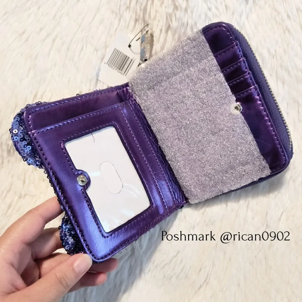 Loungefly Disney Parks Mickey Mouse Purple Potion Sequin Mini Backpack & Wallet